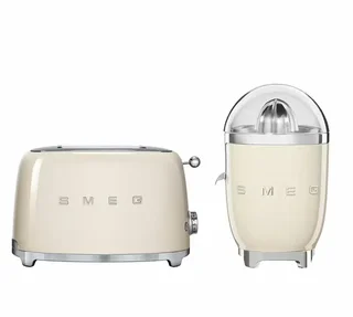 SMEG Cream Breakfast Bundle – TSF01CREU Toaster &amp; CJF11CREU Citrus Juicer