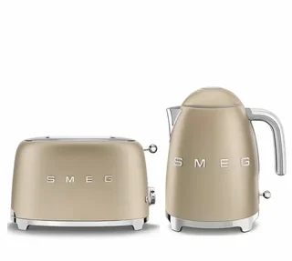 SMEG Matte Gold Breakfast Duo: TSF01CHMEU Toaster &amp; KLF03CHMEU Kettle