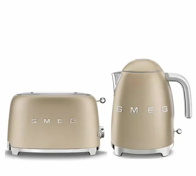 SMEG Matte Gold Breakfast Duo: TSF01CHMEU Toaster &amp; KLF03CHMEU Kettle