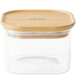 Boîte carrée de conservation PEBBLY – verre et bambou – 500 ml