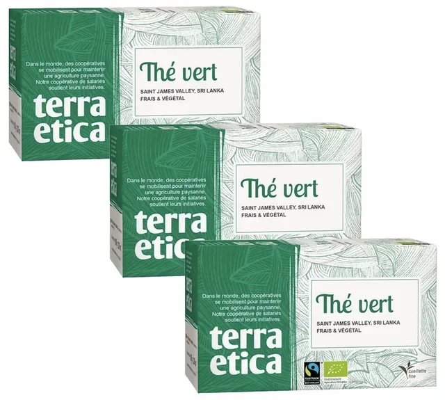 Sri Lanka Organic &amp; Fair Trade Green Tea Pack - 3 x 20 bags - TERRA ETIKA