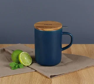 Teiera Gres 47,5 cl Blu Coperchio Legno Acacia OGO