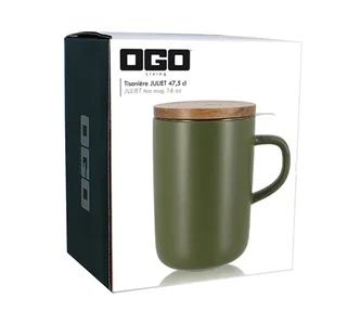 Teiera in Grès 47,5 cl Colore Kaki con Coperchio Acacia - OGO Living