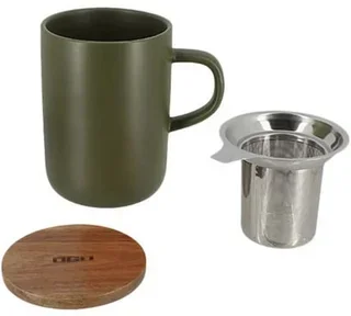 Teiera in Grès 47,5 cl Colore Kaki con Coperchio Acacia - OGO Living