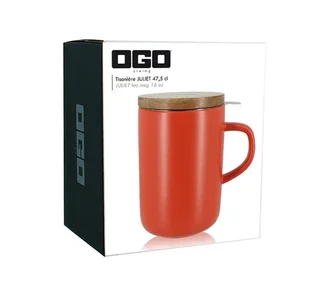 Teiera in Gres 47,5 cl Paprika con Coperchio Legno Acacia - OGO Living