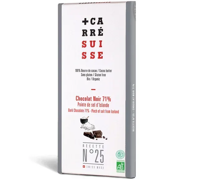 SVEITSISK KVADRAT: Økologisk Mørk Sjokoladeplate 71% med Guérande-salt - 100 g