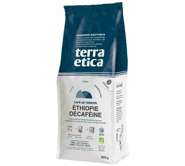 Café Descafeinado Biológico Etiópia Moka Sidamo 500g - Grão - TERRA ETICA