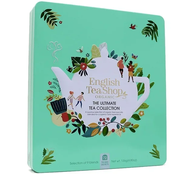 The Ultimate Tea Bio Collection gift set, 72 tea bags, in a metal box - English Tea Shop.