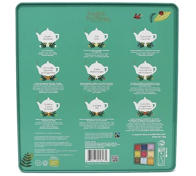 The Ultimate Tea Bio Collection gift set, 72 tea bags, in a metal box - English Tea Shop.
