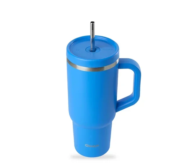 Thermal bottle with straw Travel cup azure blue - 90 cl - QWETCH