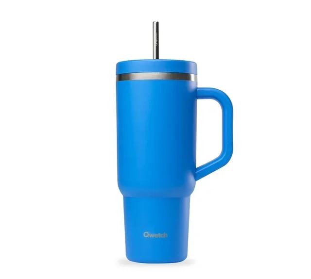 Thermal bottle with straw Travel cup azure blue - 90 cl - QWETCH