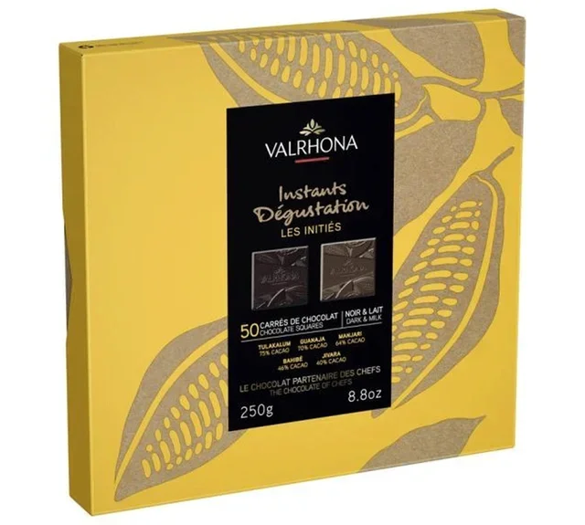 VALRHONA Chocolate Gift Box Milk &amp; Dark Les Initiés - 50 Napolitains