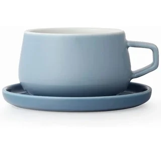 Mug et sous-tasse en porcelaine Viva Scandinavia - Hazy Blue - 30 cl