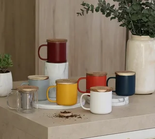 Tisanière 300 ml grès jaune &amp; couvercle acacia – OGO Living