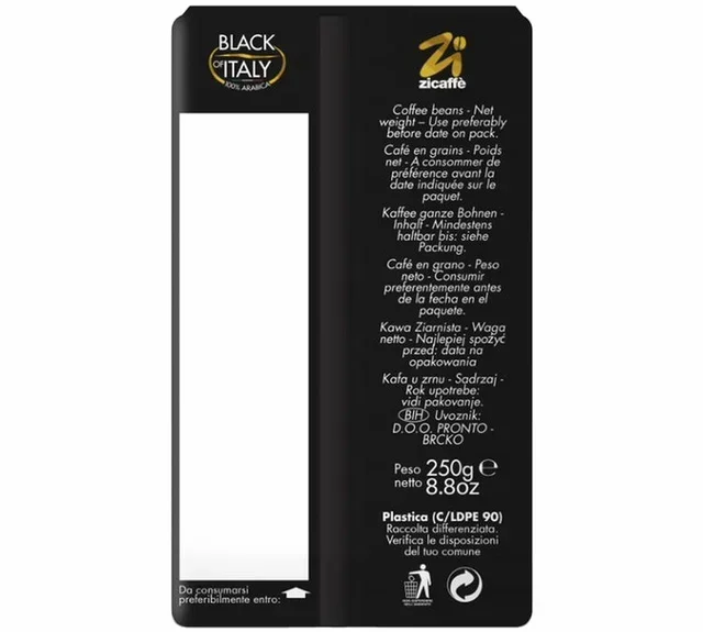 ZICAFFÈ Black of Italy - Caffè in Grani 100% Arabica - 250 g